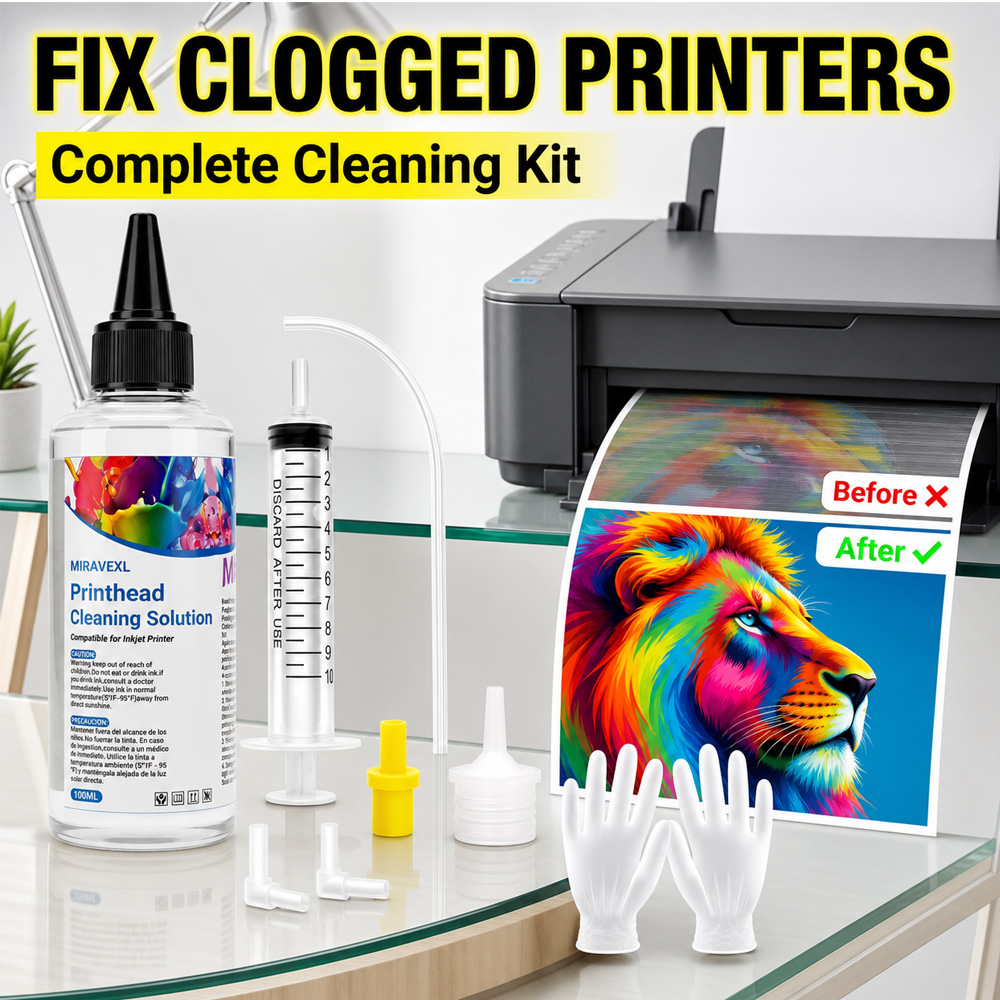 Print Head Cleaning Kit - MIRAVEXL Druckkopf-Reinigungslösung 100ml Set Entstopft Verstopfte