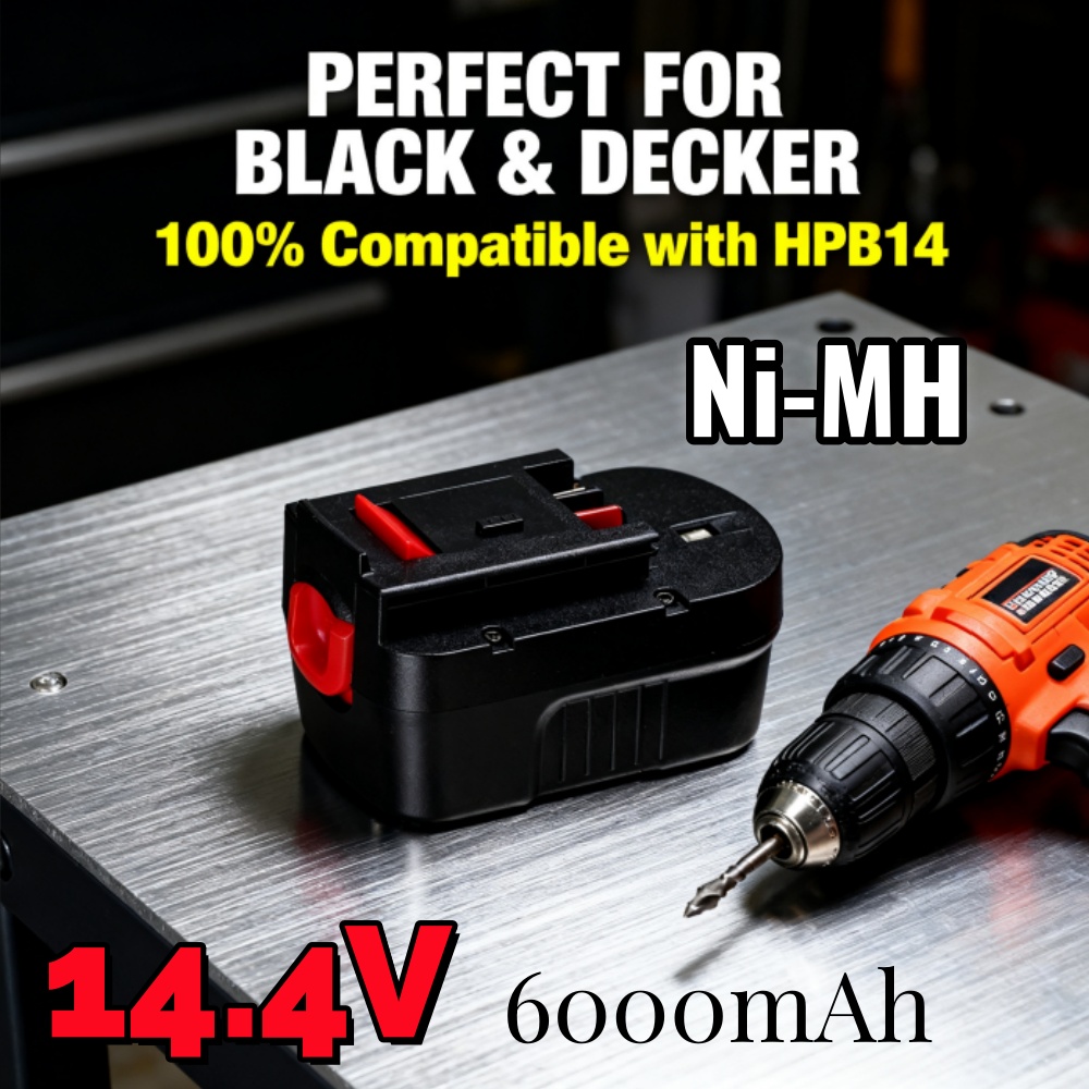 Black+Decker Tool Cordless - Verbesserter 14,4V 6000mAh Ni-MH-Akku für Black